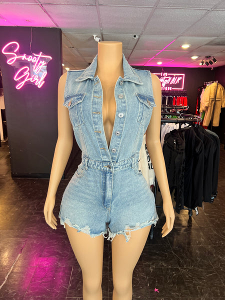 Distressed Denim Romper